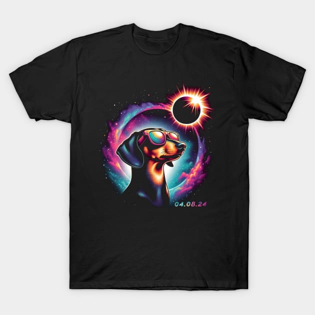 Celestial Dachshund Eclipse: Trendy Tee for Wiener Dog Enthusiasts T-Shirt by ArtByJenX